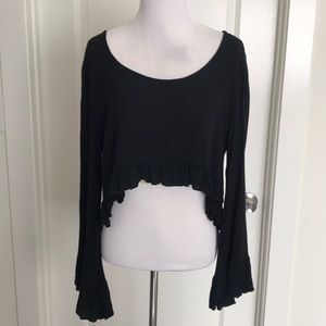 Bell sleeve crop top with ruffle trim
